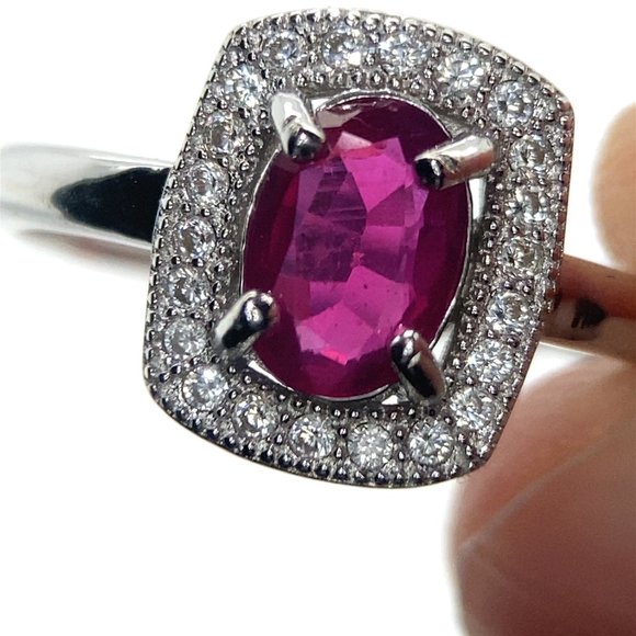 Jegdalek Ruby .95ct White Gold Finish Solid 925 Sterling Silver Ring - Picture 1 of 9